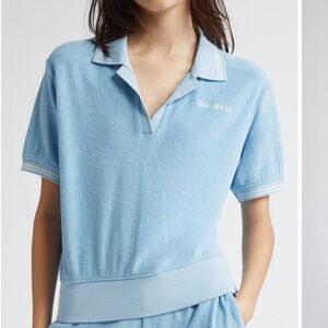 Sporty & Rich Light Blue Terry Polo Top